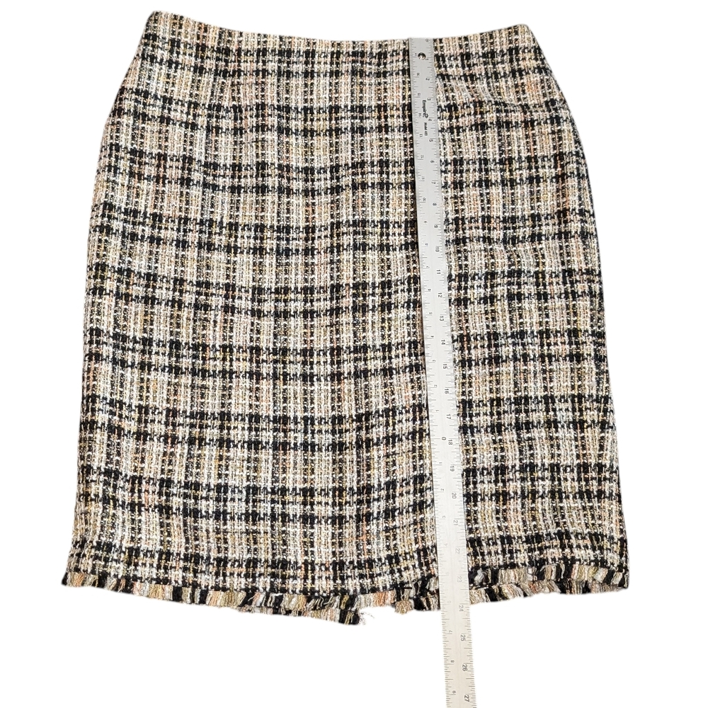Calvin Klein Tan, Black, and White Tweed Lined Pencil Skirt Women's Size 14 - Picture 9 of 9